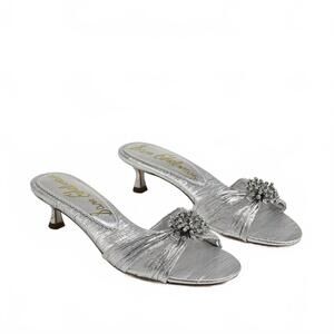 NEW SAM EDELMAN women's cindie kitten heel mule in soft silver